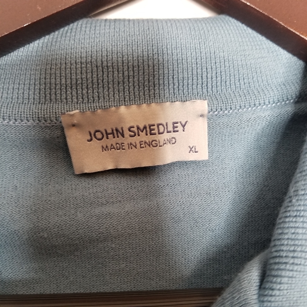 John Smedley Polo Longsleeves Sweater 100% sea Island Cotton Size XL Blue - Picture 6 of 7